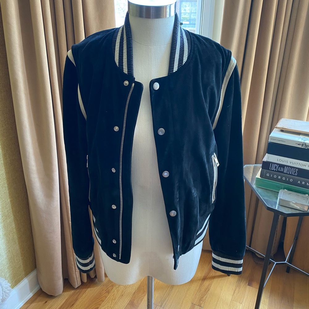 Rag & Bone Black Suede Bomber Jacket